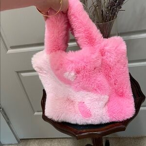Pink and White Faux Fur Handbag